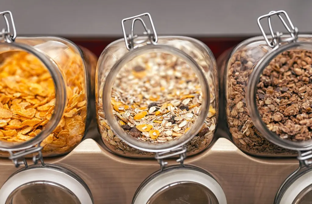Muesli selection at the breakfast buffet
