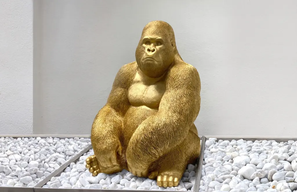 Golden gorilla sculpture